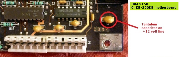 File:IBM 5150 64KB-256KB motherboard +12V tantalum.jpg
