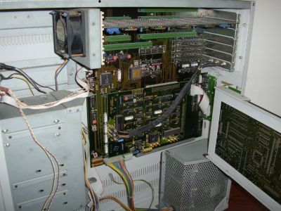 I/O subsystem swung out, showing the Blossom video board