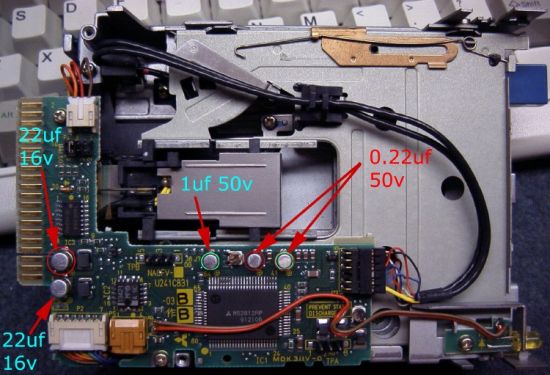 Mitsubishi MF355W-99M3 PS2 diskette drive capacitor locations