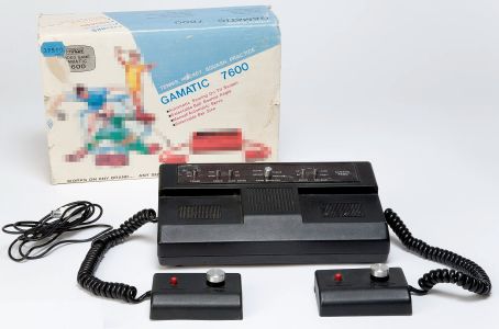 For comparison: an Otron Gamatic 7600 at the Tekniska museet, Stockholm, the same design under its maker's own name, with HOCKEY in place of football on the selector