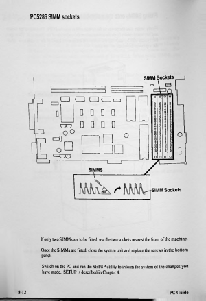 Amstrad PC5286 SIMM sockets (user manual p. 8-12)
